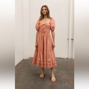 Moon river tie back puff sleeve midi dress